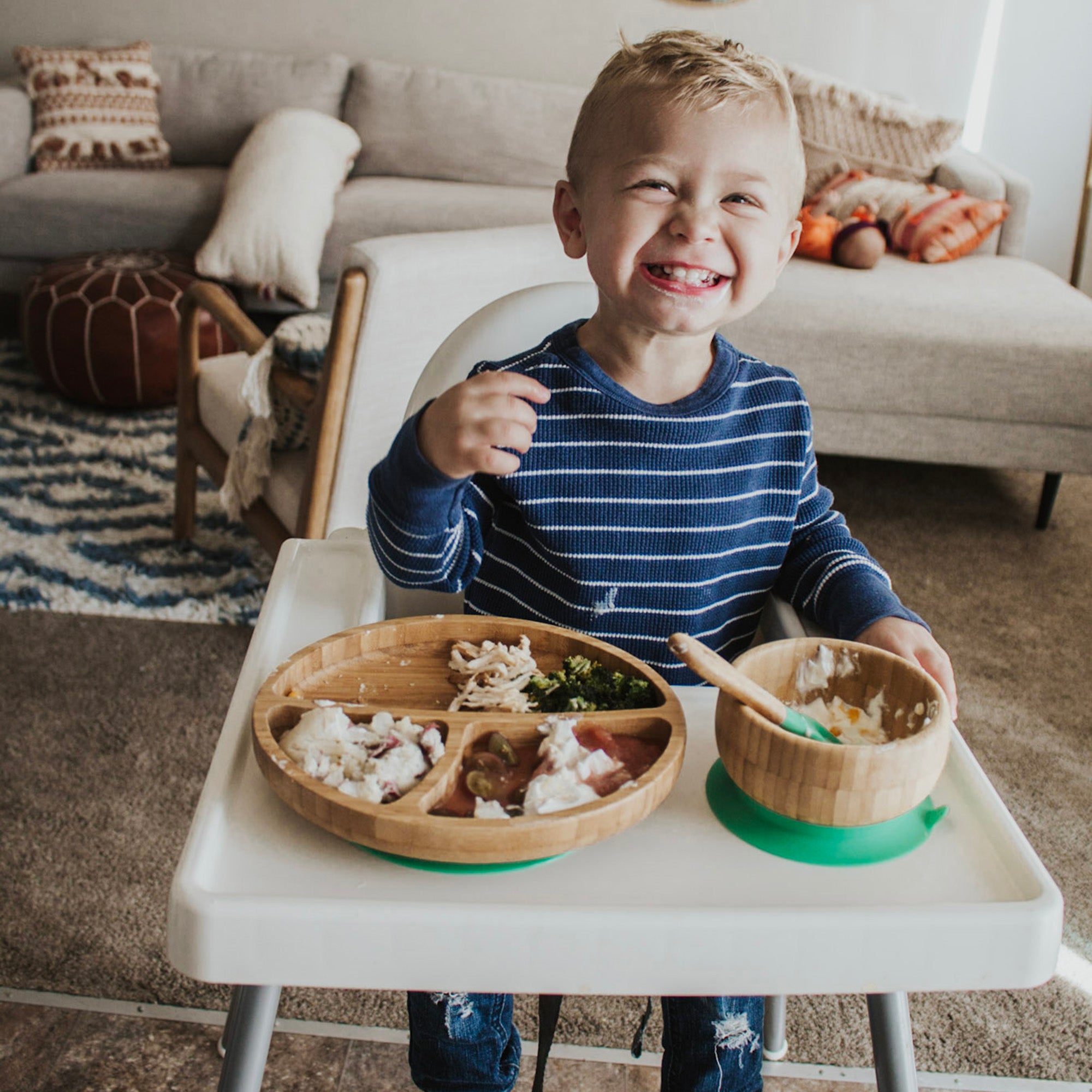 Toddler Divided Plate + Spoon | Bamboo & Silicone