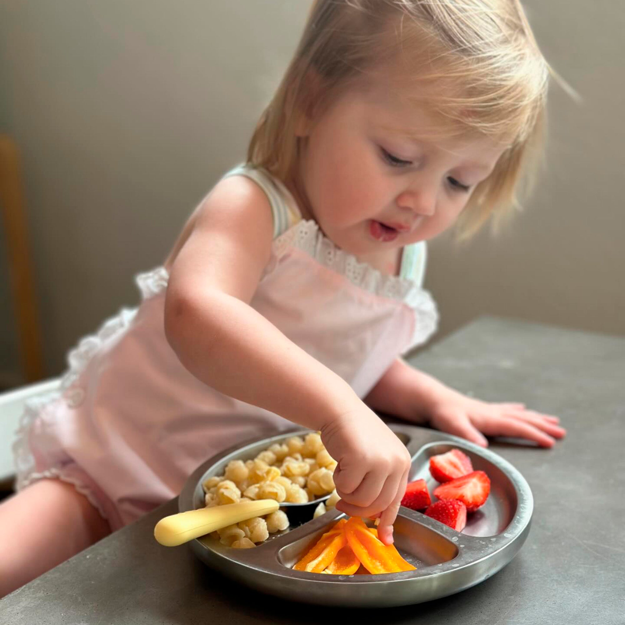 Baby Oval Divided Plate | Stainless Steel & Silicone